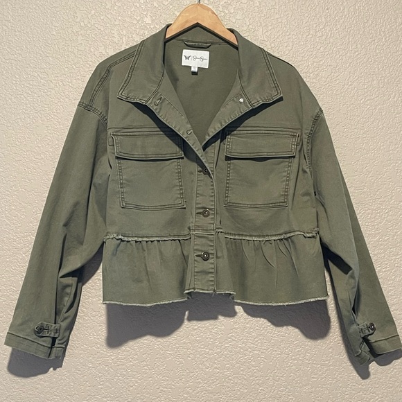 Jessica Simpson Green Utility Jacket with Peplum Waist - Picture 3 of 15